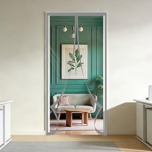 Rideau thermique isolant gris 102x264cm imperméable pour porte sans perçage