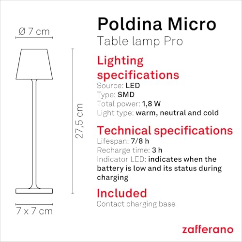 Zafferano, Poldina Micro Lamp, Rechargeable Cordless Table Lamp with Touch Controls, Suitable for Interior and Outdoor Dimmer - Image 4