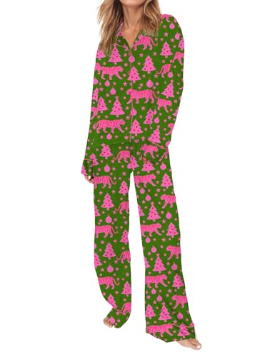 Image of SHESHOW Satin Pajamas Set for Women Set Long Sleeve Button Down Pjs Sets 2 Piece Loungewear Animal Sleepwear XS-XXL