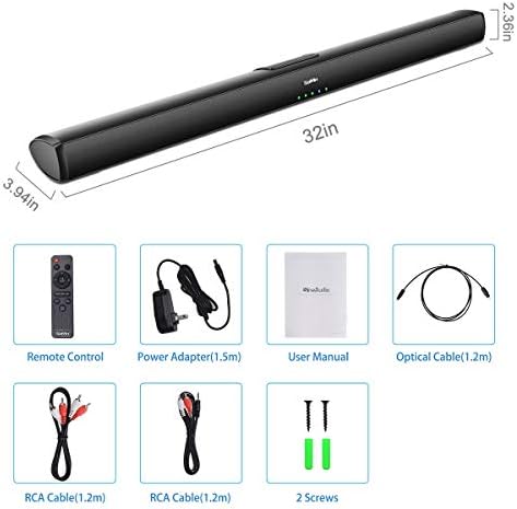 Saiyin Sound Bars for TV, Wired and Wireless Bluetooth 5.0 TV Stereo Speakers Soundbar 32 Inch Home Theater Surround Sound System Optical/Coaxial/RCA Connection, Wall Mountable