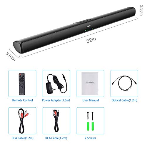 Saiyin Sound Bars For Tv, Wired And Wireless Bluetooth 5.0 Tv Stereo Speakers Soundbar 32’’ Home Theater Surround Sound System Optical/Coaxial/Rca Connection, Wall Mountable #TOP5