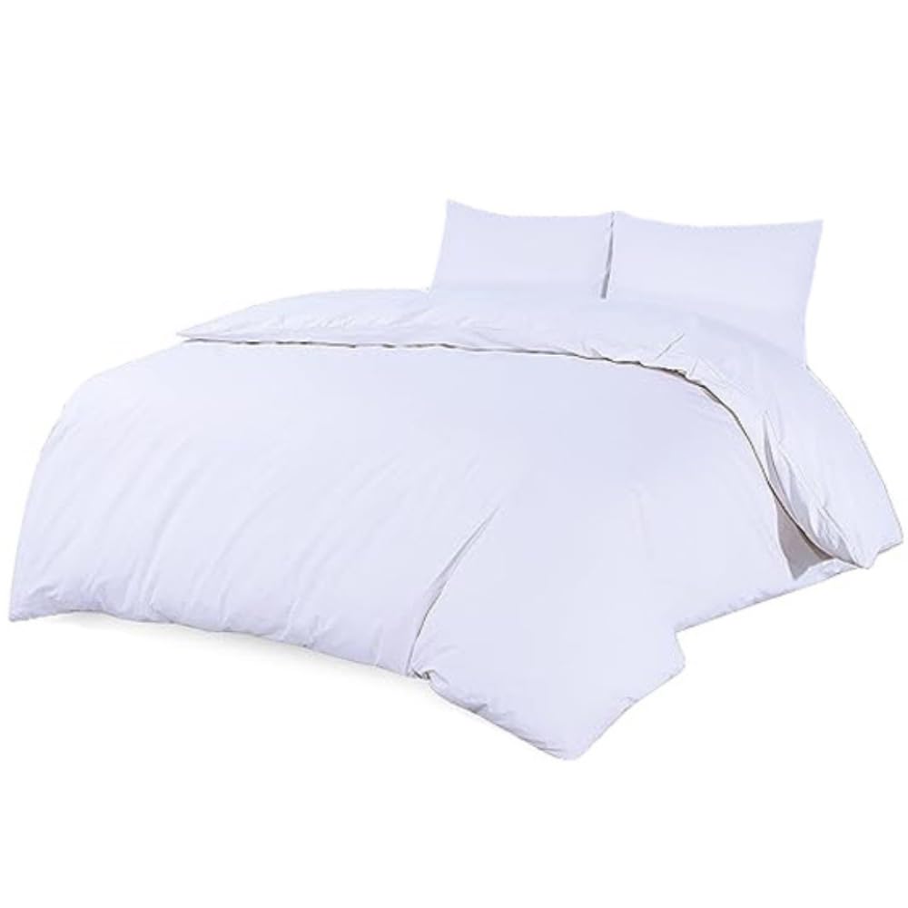 Laam linen Luxurious Duvet Cover Bedding Set 100% Long Staple Soft Cotton Duvet Set with Easy Closure Egyptian Cotton Duvet Set with Pillow Cases (White, Single)