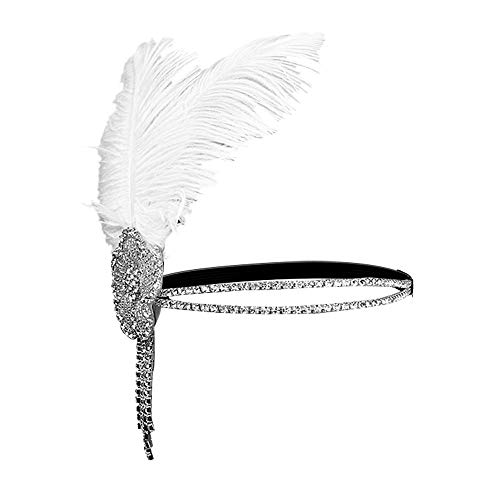 Positive Costume Great Gatsby Flapper Headband Elegant Crystal Rhinestone Flower Tassels 1920S Vintage Hairband Old Hollywood Glam Headpiece (White) #TOP20