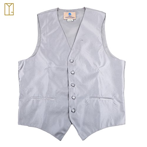 Mens Dress Vest Solid Silver Formal Vest For Wedding Gift Set Match Necktie For Men, Cufflinks, Handkerchief, Solid Bow Tie For Tuxedo Vs1002-M Medium Silver #TOP2