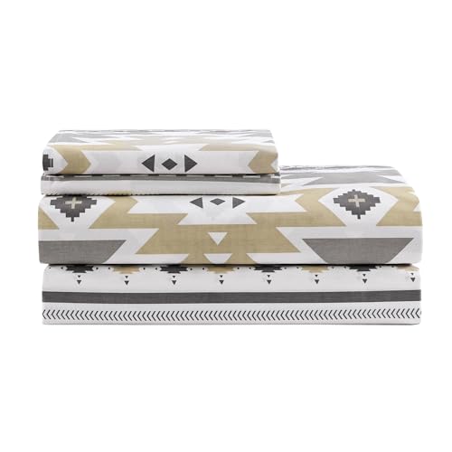 Image of Paseo Road Desert Sage 4 Piece King Gray White Tan Sheet Set