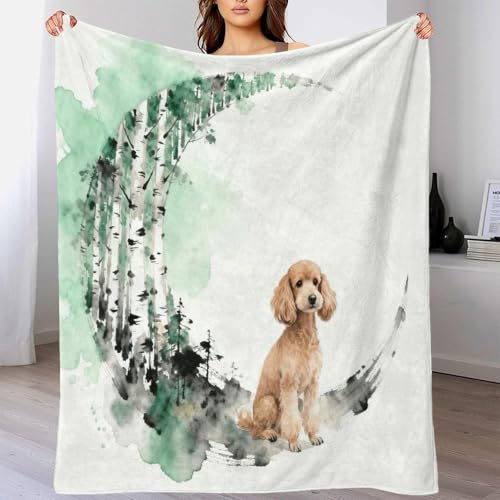 WXLWHR Manta Cocker Spaniel Inglés De Franela, Manta para Sofá con Diseño De Bosque bajo la Luna Creciente, Mullida Suaves Y Cálidas para Viajes, Avión, Coche 40x50inch(100x130cm)