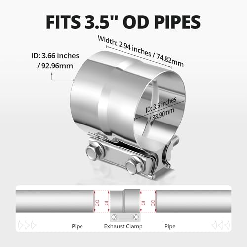Image of EVIL ENERGY 3.5 inch Exhaust Clamp, 3 1 /2in Lap Joint Band Clamp Stainless Steel for Pipes, Mufflers, Catalytic Converters (2PCS, 3.5 inch)