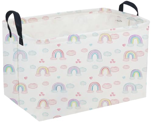 Image of Sanjiaofeng Rectangular Rainbow Basket,Storage Bins with Handles,Dirty Clothes Basket,Rainbows Room Decor(Big Rainbow)