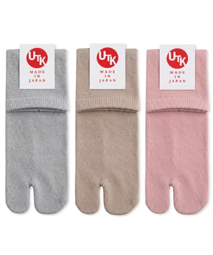 UTK Usagi To Kame Tabi Socks Made in Japan Crew Length Split Toe Socks for Daily Comfort Soft Materials 3-Pair Set (US Numeric 5 7 Regular Regular Assorted Colors (3 Pairs))