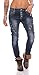 Produktbild Fashion4Young MOZZAAR Damen Jeans Röhrenjeans Haremshose Hüftjeans Baggy Haremsjeans Boyfriend (L=40, 10793-Dunkelblau)