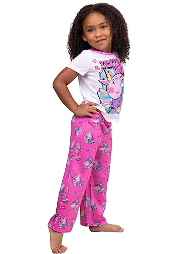 Peppa Pig Toddler Girls Unicorn Princess Short Sleeve and Pants 2-Piece Toddlers Pajama Set, Size 3T4