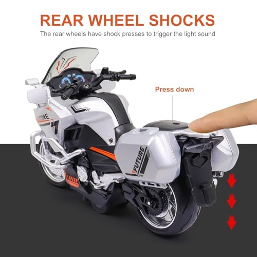 Image of FEXXA Police Motorcycle Toy - Pull Back Motorcycle Toys, Tiny Gift with Music Lighting, Latte Motorcycles Toy for Kids Boys Age 3-8 Year Old [NEW] (Future Bike-Orange)