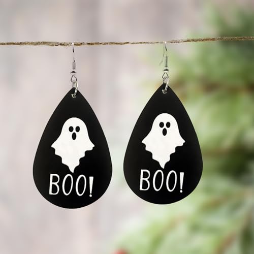 BOO Ghost Cute Halloween Earrings for Women Leather Horror Dangle Outfits Accessories4