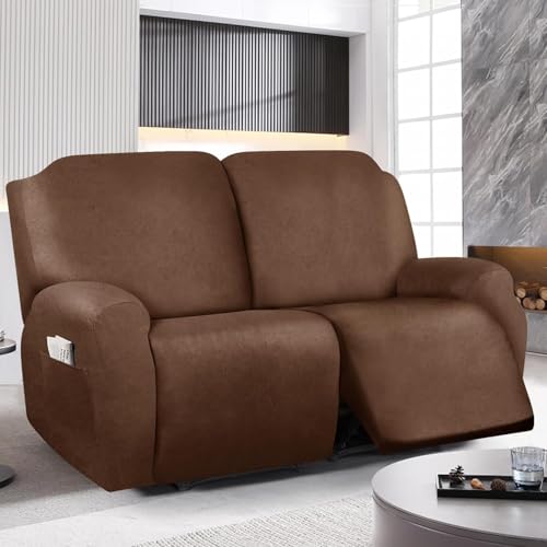 Image of molasofa Loveseat Recliner Slipcover Large Size Oversized - 6 Piece Stretch Leather Like Recliner Sofa Cover for 2 Seat Dual Reclining Loveseat Couch Furniture Protector (Light Brown)