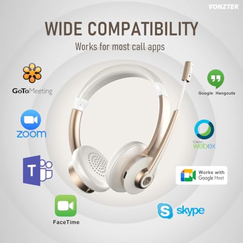 Image of Wireless Headset, Bluetooth Headset with Microphone AI Noise Canceling /Charge Dock, Wireless Headphones with Mic Mute & USB Dongle for Computer Phone Remote Work Office Call Meeting Teams