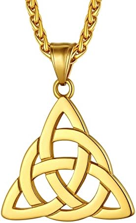 Richsteel Irish Celtic Knot/Viking Odin Helmet Thor's Hammer Mjolnir/Nordic Runes Symbol Pendant Necklace for Men Women, Stainless Steel/Gold/Black Plated, Sturdy Wheat Chain 22"-24", Send Gift Box