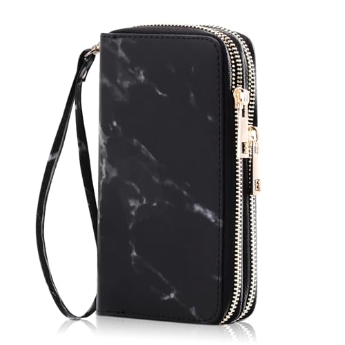 Image of Cellphone Wallet for Women Dual Zipper Long Purse with Removable Wristlet