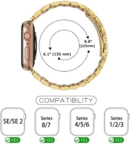 Tasikar Straps Compatible with Apple Watch Strap 41mm 40mm 38mm Premium Stainless Steel Metal Replacement Strap for Apple Watch Series 8 7 (41mm) SE Series 6 5 4 (40mm) Series 3 2 1 (38mm) - Gold