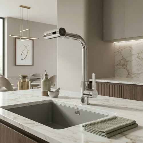 Image of EVANEX Kitchen Faucet | 304 Stainless Steel Pull Down Kitchen Faucet | Flexible Tap for Kitchen Sink | 360 Degree Rotating Tap | Deck Mounted Kitchen Sink Tap