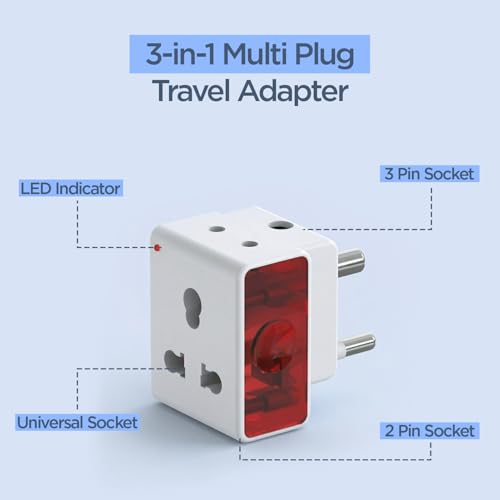 Image of UNIGEN 3 Pin Multiplug Travel Adapter with Universal Socket | 2 & 3 Pin Support | 16A Heavy Duty Power Plug for Home, Office & Travel | Compact Portable Travel Adapter
