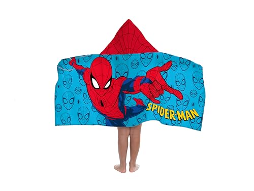 Jay Franco Marvel Spider-Man – Capa De Baño con Capucha 56 × 56 cm para Niños, Súper Suave para Baño, Playa, Piscina Y Viaje, Producto con Licencia Oficial, Azul