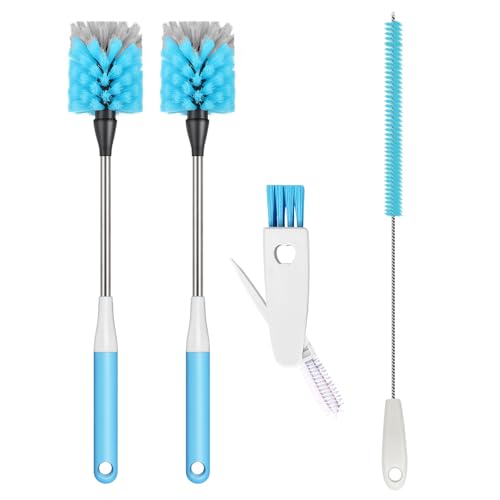 Image of Bottle Brush 15-inch Long Bottle Brush, Kitchen Brush Set with Straw Cleaner and Cup Lid Cleaning Brush. Bottle Brushes Suitable for Water Bottles, Cups, Glasses, Baby Bottles (4, Blue)