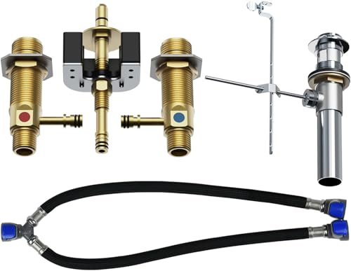 S9000 Series Brass Construction Rough-In Valve with Drain Assembly Compatible with Moen Widespread Bathroom Sink Faucet (Three Hole) 1/2-Inch IPS Connections