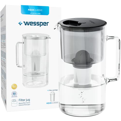 Wessper Jarra Filtradora De Vidrio Con 1 Cartucho De Filtro, Compatible Con El Filtro Brita Classic,...