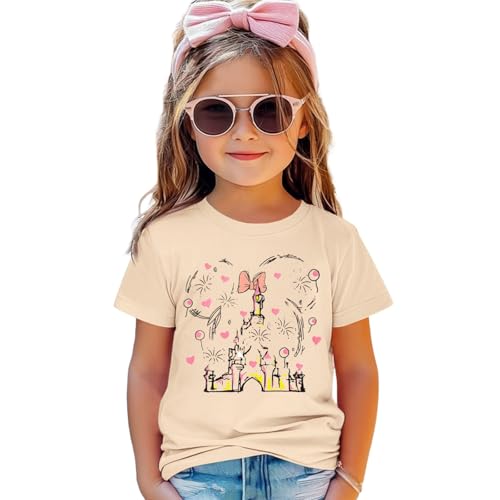 GLIGLITTR Magic Shirt for Toddler Baby Girls Magical Kingdom Tshirt Cute Castle Outfit Holiday Family Vacation Summer Tee Top(Apricot 3-4T)