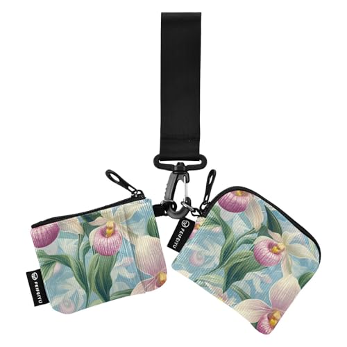 Beauty Spring Flowers New Hampshire Pink Lady's Slipper_76522_4 Dual Coin Purse Credit Card Holder Wallet Slim Detachable Identity Card Protector with Wristlet Strap for Woman 2 Packs