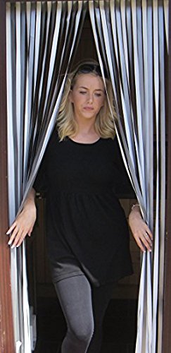 Slat type Door Curtain/Fly Blind- SILVER/WHITE - 80cm wide x 200cm drop