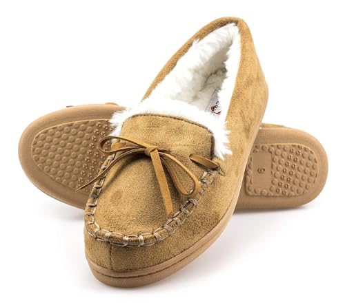 Warm Indoor/Outdoor Plush Fur Womens Moccasin Slippers Microsuede