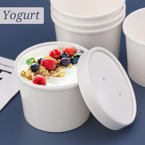 Image of 12 oz 50 Pack Paper Soup Cups with Lids, Paper Ice Cream Cups