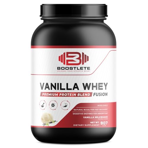 Boostlete Vanilla Whey Protein Powder – Whey Concentrate & Isolate for Muscle Support, Energy, and Immunity – 1.8 lb, Made in USA