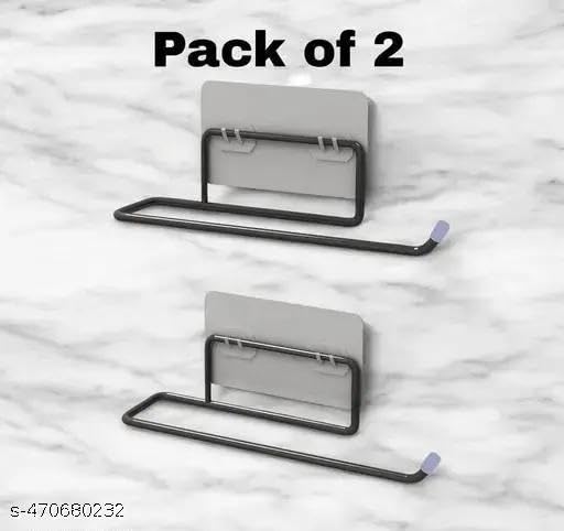 (Buy 1 GET 1) Self Adhesive No Drill Toilet Paper Holder/Tissue Paper Roll Holder/Hanger/Towel Bar Stand for Bathroom Accessories (Black, 2)(2 PIS+ Tissue)/5_KP1020 1