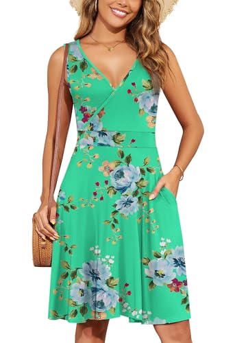 Image of WEACZZY Women's Summer Sleeveless Casual Dresses V-Neck Wrap Floral Holiday Tank Dress Flowy Beach Sundress with Pockets
