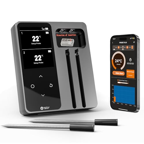Meater Thermometer Wireless, 2 Probes Bluetooth Meat Thermometer, 572°F Heat Resistance WIFI Smart Thermometer Accuracy of ±0.5°F, LCD Display Wireless Thermometer for Grilling, Oven Smoker, Air Fryer