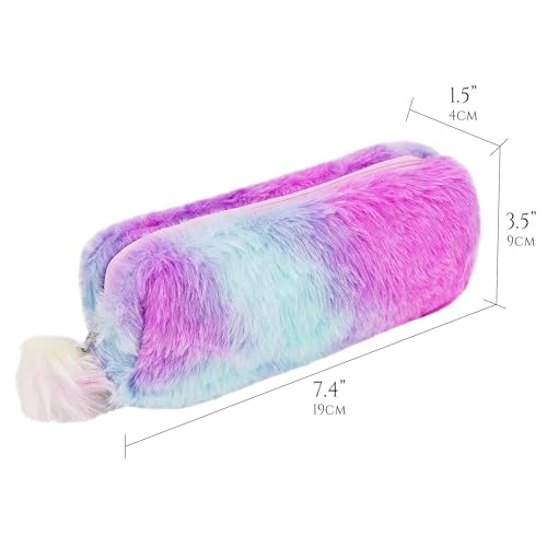 Image of Fluffy Pencil Case, Plush Pencil Case Rainbow, Soft Pouch Colored Storage Bags, Makeup Pouch, for Daily Study Work(1Pcs) (Purple Rainbow)