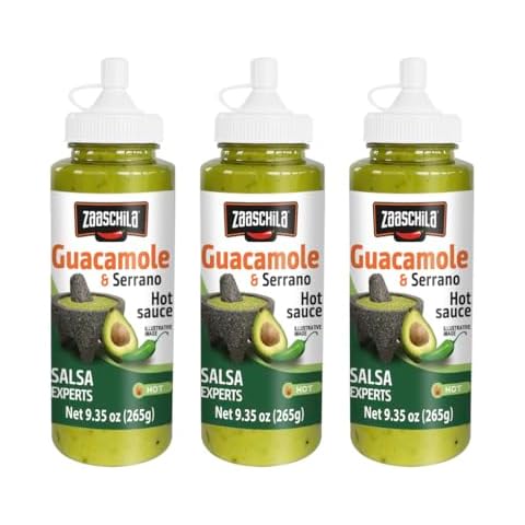 Zaaschila Guacamole & Serrano Sauce - 9.35oz (265g) 3-Pack - Creamy & Spicy Flavor, Perfect for Tacos, Chips, and Dips Cover