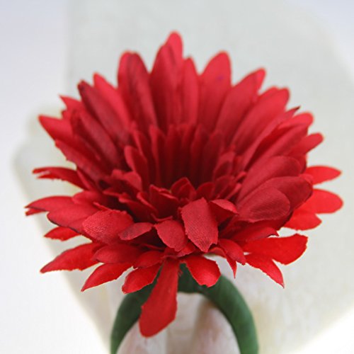 Quaeas Qn18020503 Big Red Silk Flower Napkin Ring,Wedding Napkin Holder, 12Pcs Set #TOP3