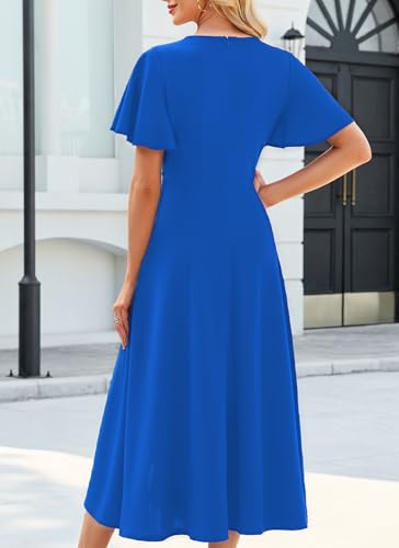 Image of QMZ Wedding Guest Dresses for Women V Neck Cocktail Dress Ruffle Sleeve A Line Evening Party Formal Dresses for Women