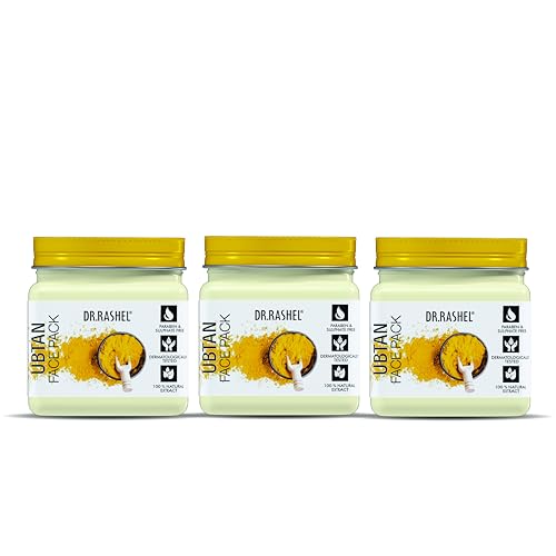 Image of DR.RASHEL Ubtan Face Pack | Haldi |for Glowing Skin | Oil Control | Acne | Pimples | Blemishes | Pigmentation & Brightening | Face Cleansing for Face & Body | 380ml Each | Pack of 3
