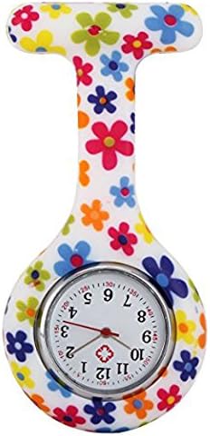 Yiyane Silicone Flowers Patterned Nurse Pocket Watch Medical Fob Watch