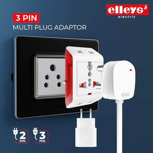 Image of Elleys DICI 6A 3 Pin Multi Plug Socket Travel Adapter with Universal Socket (240V) supoort 2 pin-3 pin Socket | Multiplug Sockets Adaptors with Power Supply Indicator for Home,Office 4Pcs