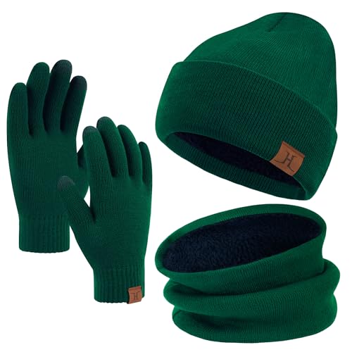 Bequemer Laden Hombres Mujeres Invierno Gorro Termico Guantes Tactiles Bufanda de Cuello Conjunto con Forro Polar Regalo Mujer Hombre