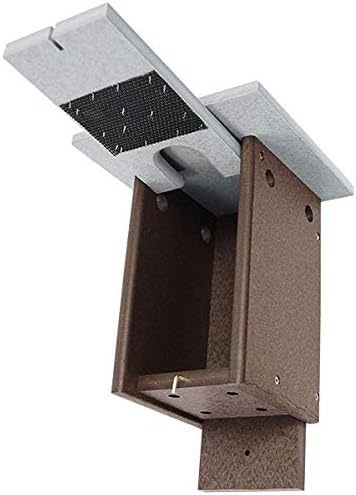 Amish Made Sparrow Resistant Bluebird House – Eco-Friendly Recycled Plastic Nest Box with U-Shaped Entry, Interior Ladder & Drainage – Brown & Gray Roof – Durable Bird Shelter Made in USA