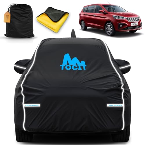 Image of Ertiga Waterproof Long Life Car Cover with Safety Glow Reflective Strap, Premium Stretchable Velvet Velour Fabric, Machine Washable, Tri-Stitch Custom Fit with Mirror & Antenna Pocket