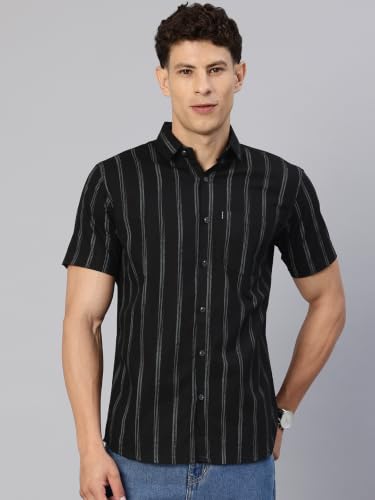 Image of Majestic Man Men's Pure Cotton Striped Half Sleeve Slim Fit Casual Shirt for Men