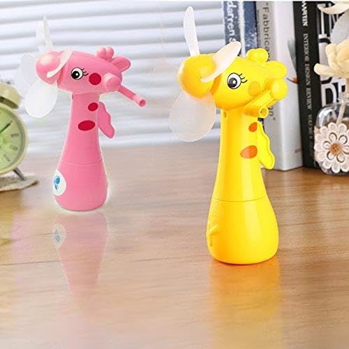GOUP 2-Pack Summer Four Soft Fan Blades Spray Water Fans + Strong Wind Hand Mini Fans, Children and Adult Portable + Creative + Handheld Fan, Cute Cartoon Fans for Home and Outdoor, Rose Red Orange