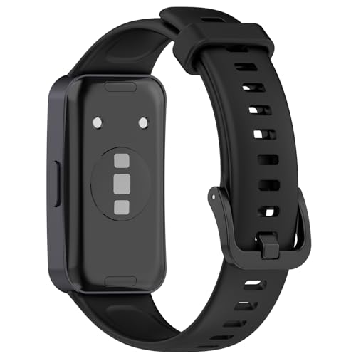 AWADUO Replacement Silicone SmartBand Compatible with Huawei Band 9/9 NFC/ 8/NFC Wrist Strap Bracelet Bands, Soft And Durable(Black/Metal Head)